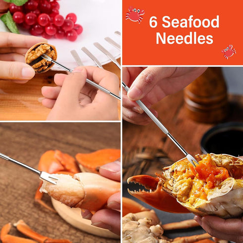 WHDLQFL 16 Pack Set, Lobster Crackers and Picks Crab Leg Cracker Tools, Stainless Steel Seafood Crackers & Forks