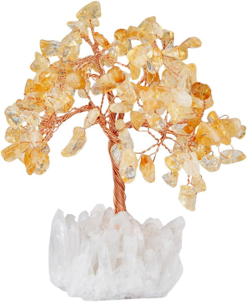 mookaitedecor Citrine Crystal Tree, Bonsai Money Tree with Quartz Cluster Rock Crystal Base for Wealth