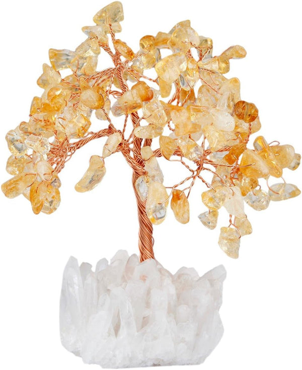 mookaitedecor Citrine Crystal Tree, Bonsai Money Tree with Quartz Cluster Rock Crystal Base for Wealth