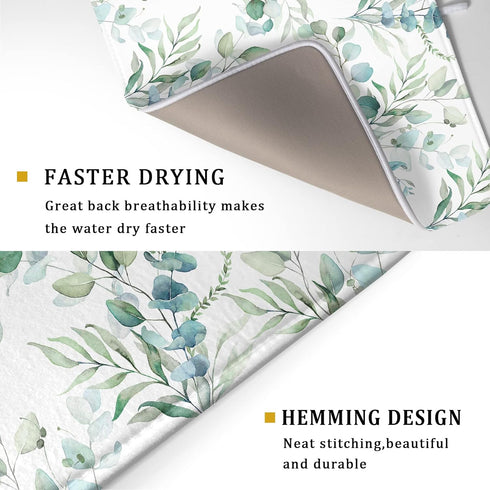 Watercolor Sage Leaves Dish Drying Mats - 16x18 Inch Kitchen Accessories