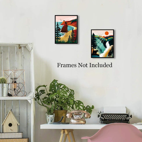 National Park Poster Set of 4, Nature Wall Art Prints for Home Decor, Grand Canyon, Sierra Nevada, Olympic Parks