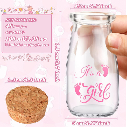 Sieral 48 Pcs Baby Shower Party Favors for Girls, 3.4 oz Small Glass Bottles, Mini Jars with Cork Lids for Guests