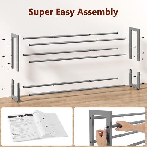 3-Tier Closet FAVOOSTY Expandable Shoe Rack, Adjustable Shoe Shelf Storage Organizer Space Saving Metal Free Standing