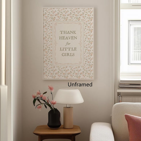 Generic 12x16in Girl Nursery Canvas Wall Art, Thank Heaven for Little Girls Quotes Poster, Farmhouse Floral Pattern
