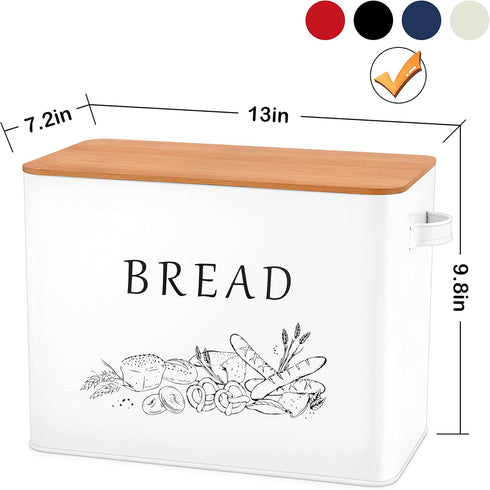 Countertop, 13 7.2 x9.8, E-far Bread Box for Kitchen Metal Bread Storage Container Bin with Bamboo Lid for Cutting