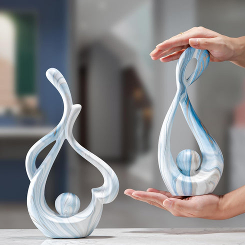 Blue Sculpture Home Decor, Dining Room Table Centerpiece, Ceramic Statue Table Decoration for Living Room, Abstract