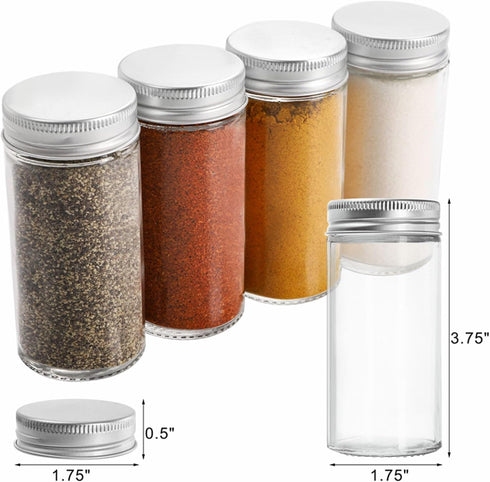 12 Pack 3oz Tebery Round Spice Bottles Glass Spice Jars with Silver Metal Lids, Shaker Tops, Wide Funnel and Labels
