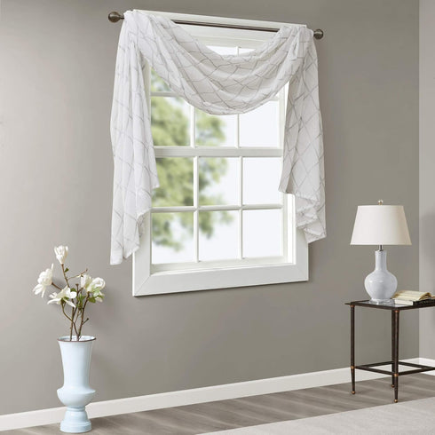 Madison Park Irina Embroidered Kitchen - Transitional Fabric Sheers Single Curtain Scarf for Living Room