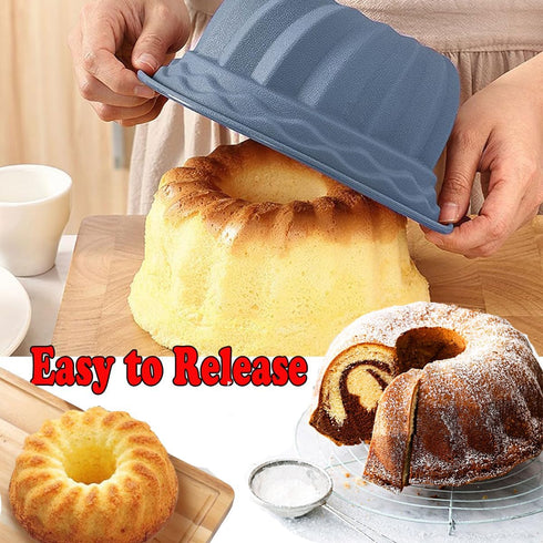 Silicone Buntz Cake Pan,9.5 Inch Nonstick Fluted Pans for baking,Silicone Round Baking Molds for Cakes (Grey) by Gonpabuly