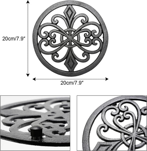 Sungmor Heavy Duty Cast Iron Round Metal Trivet, Rustproof Black Racks for Hot Pans or Teapot Kitchen Decor