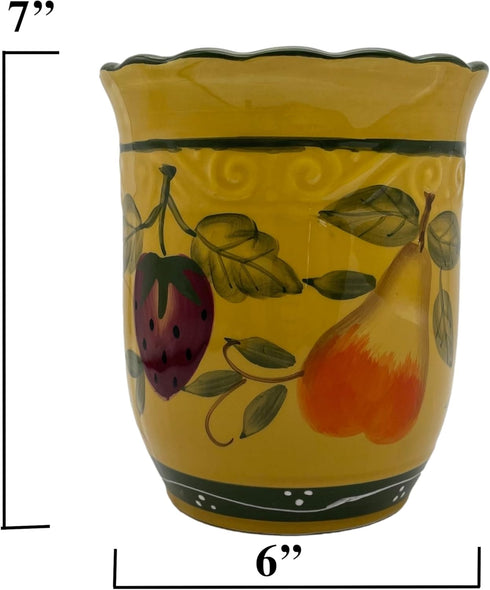 ACK Tuscany Mixed Fruit Hand Painted Ceramic Utensil Holder, Model 88439