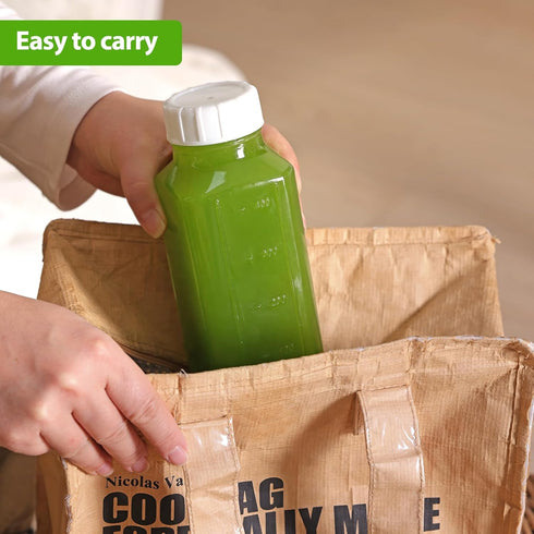 12 Pack 16 Oz CUCUMI Glass Milk Bottles with Lids, Glass Juice Bottles with Scale & Silicone Pour Spout, Reusable Juice