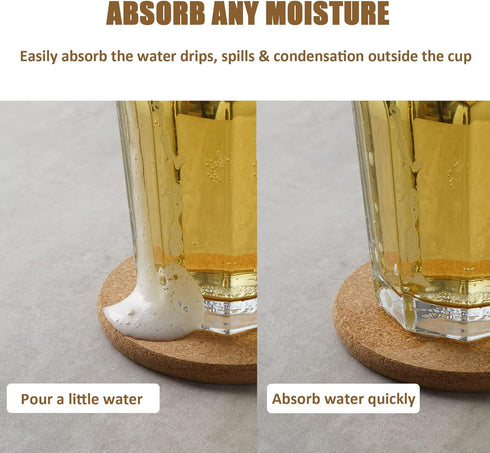 8 Pcs Thicker Cork Drink Coasters with Holder, Absorbent for Coffee Table, Wooden Coaster Set