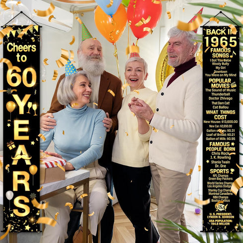 60th Birthday Party Anniversary Decorations, Cheers to 60 Years Banner and Welcome Porch Sign
