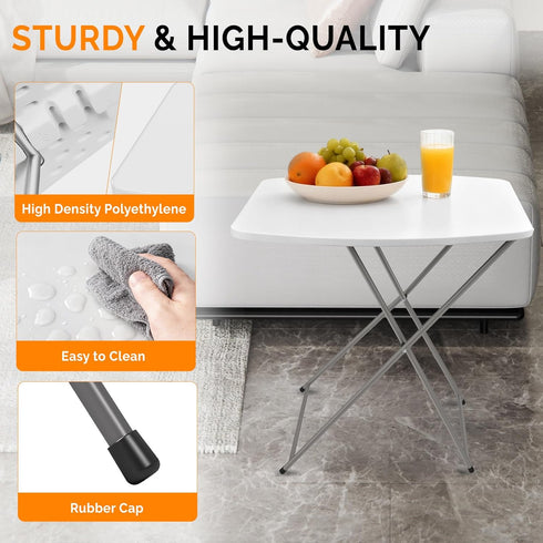 18" VINGLI Small Folding Table Portable, Adjustable Height Personal Laptop TV Tray, Camping Table, HDPE Plastic Top