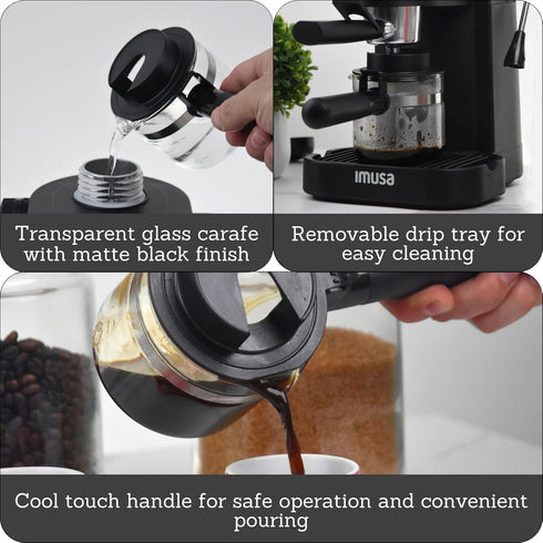 IMUSA USA GAU-18202 4 Cup Espresso/Cappuccino Maker, 120 Volts, Black