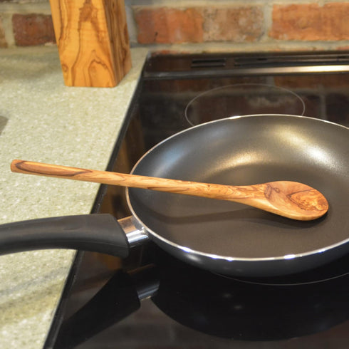 Handmade Olive Wood Spoon, 12" Long Handle, Large Wooden Spoon for Cooking, Nonstick Kitchen Utensil