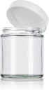 4 oz / 120 ml Clear Thick Glass Straight Sided with White Smooth Lid, 12 pack + Small Glass Balm Jar