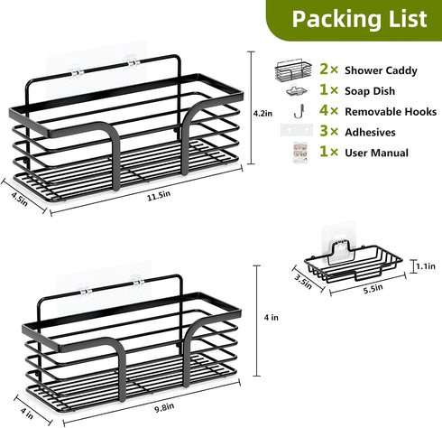 Yougai Shower Caddy, Shower Organizer with Soap Holder and Hooks, Rustproof Shower Shelves, No Drilling Bathroom