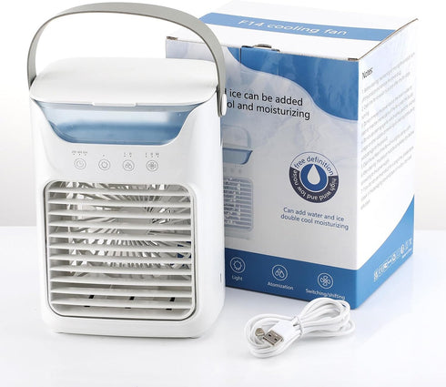USB Powered Air Conditioner Fan, 700ML Automatic Timing Portable Cooler Humidifier with 7 Color Night Light, 3 Wind