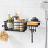 LEVERLOC Shower Caddy Suction Cup with Hooks and Soap Holder, No-Drilling Bathroom Organizer, Black