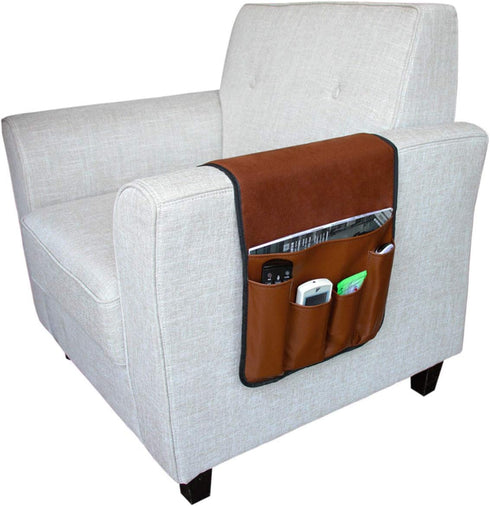 IPENNY No-slip Leather Sofa Couch Remote Control Holder, Armrest Caddy Organizer for Cellphone, Tablet, Snacks