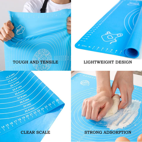 Silicone Baking Mat for Pastry Rolling Dough, 19.7" x 15.7", BPA Free Non-Stick Blue Baking Supplies
