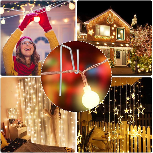 Yotako 60 Metal Gutter Hooks for Outdoor Christmas Lights, Weatherproof Holiday Light Clips