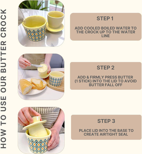 Countertop, Counter Butter Crock with Lid for Butter Keeper Crock with Water, French Butter Dish Ceramic, Butter Holder