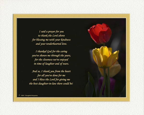 Daughter-in-Law Gift with "Thank You Prayer for Best Daughter in Law" Poem, 8x10 Double Matted