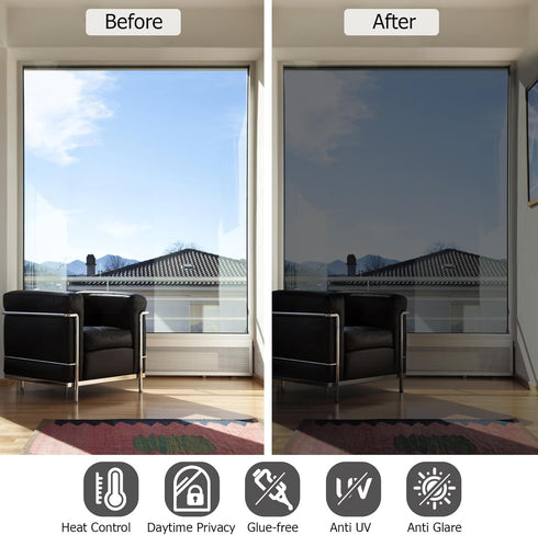 HIDBEA One Way Window Film - Daytime Privacy Sun Blocking Reflective Window Tinting Film for Home and Office, Black