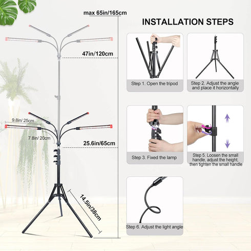 4,8,12,16,20 36 24"-64" Grow Light with Stand and Timer Hr, Watt Standing Tall Plant Light for Bonsai Tree, Seed