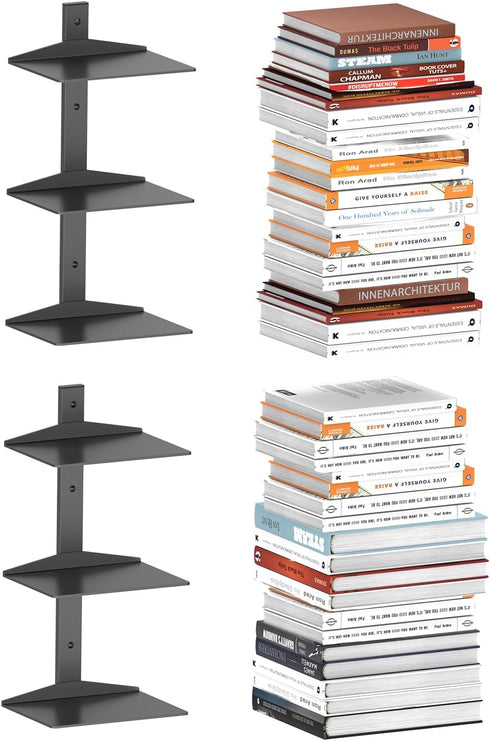 Invisible Floating Bookshelf for Wall Mounted, 2 Pack Black Spine Book Tower,
