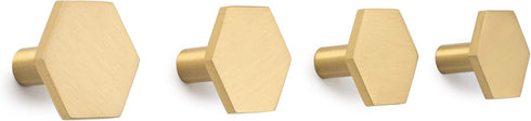 Modern Wall Hooks Made from Solid Brass, Ideal for Coats, Bags, Pack of 4 Decorative Coat Hooks (Hexagon)