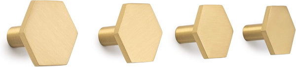 Modern Wall Hooks Made from Solid Brass, Ideal for Coats, Bags, Pack of 4 Decorative Coat Hooks (Hexagon)