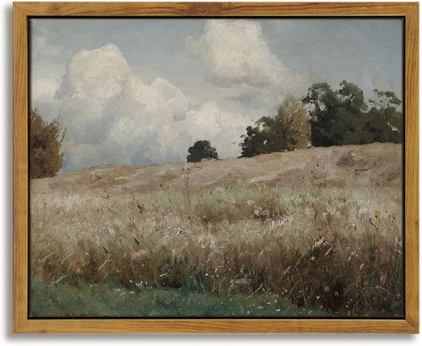InSimSea Framed Canvas Wall Art Vintage Decor, The Vast Grassland for Living Room and Bedroom Wall Decor