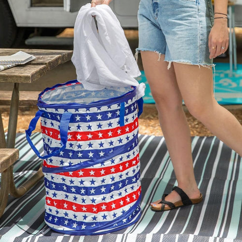 30-Gal. (51993) Camco Life is Better at The Campsite RV Pop-Up Utility Container - Features Red, White, and Blue