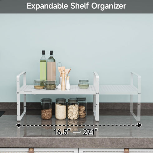2Pack 16.5-27L Countertop Expandable Cabinet Shelf Organizer, Stackable Metal Shelves, Kitchen Organizers and Storage