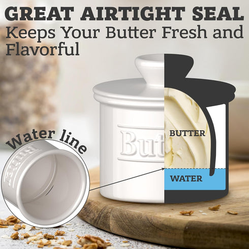 Counter Premium Butter Crock with Lid - Original Design French Butter Dish - Beautiful Ceramic Butter Keeper