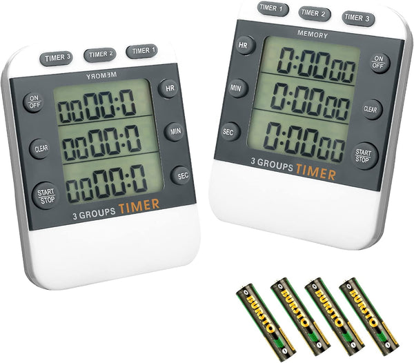 Photect 2 Pieces Digital Dual Kitchen Timer, 3 Channels Count UP/Down Timer with Magnetic Back, Loud Alarm, Large
