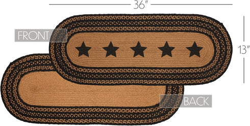 13"x36" VHC Brands Farmhouse Primitive Jute Black Textured Table Runner w/Stenciled Stars