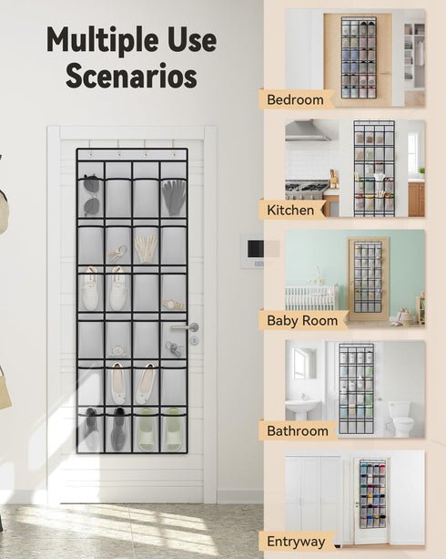 2 Pack, 24 4 Closets, dodowin Over the Door Shoe Organizers, Each with Deep Mesh Pockets & Metal Hooks, Over The Door