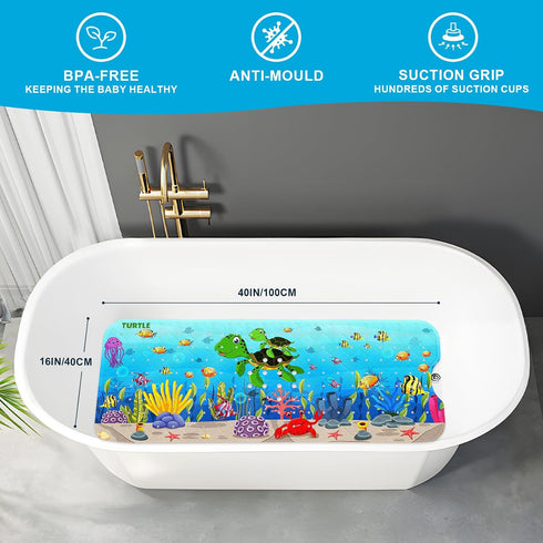 40''x16'' XIYUNTE Baby Bath Mat for Tub Non Slip Kids Bath Mat - Extra Long Cartoon Bathtub Mat Non Slip Kids Shower