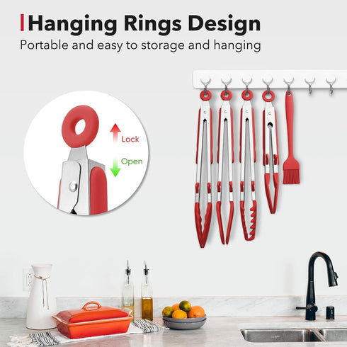 Maywe Tanso 5-Pack Silicone Tongs for Cooking, 4PCS 13-Inch Nonstick Stainless Steel Tongs with Brush