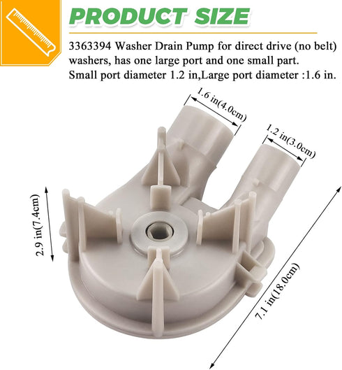 Techecook 3363394 Washing Machine Pump Replacement for Kenmore, Maytag, Whirlpool Washer Drain Pump