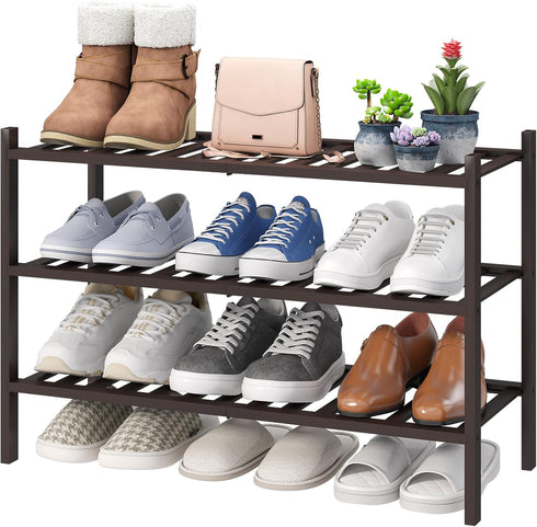 viewcare Shoe Rack for Closet, 3-Tier Bamboo Wood Shoe Racks, Stackable |