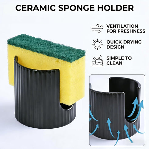 Countertop, 2pcs Ceramic Sponge Holder for Kitchen Sink - Dishwasher Safe Porcelain Dish Sponge Caddy Minimalist