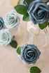 Ling's Moment 50Pcs Artificial Flowers, Dusty Blue & Navy Roses with Stems for Wedding Bouquets & Decor