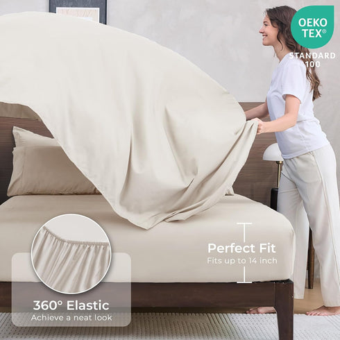 Set 7-Piece Set HEVUMYI Beige Tan Full Comforter - All Season Bed in a Bag Full, Ultra Soft Bedding with Comforter