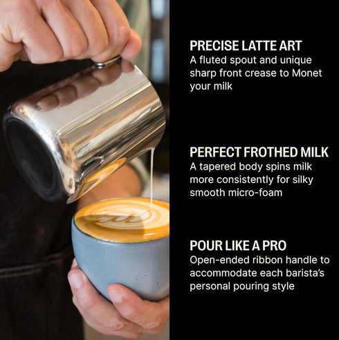 Fellow Eddy Steaming Pitcher, 12oz Milk Frother Pitcher with Fluted Spout, Premium Barista Tools, Polished Stainless
